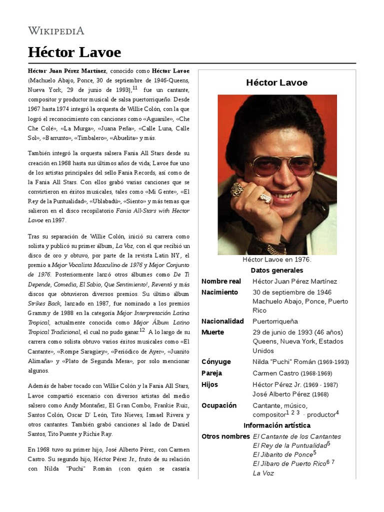 Héctor Lavoe | PDF | Musica Latinoamericana | Musica Jazz