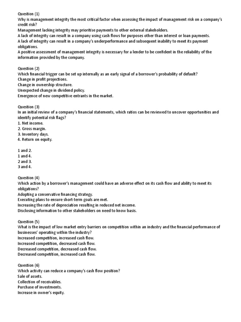 Moodys Sample Questions 4 PDF Credit Finance & Money Management