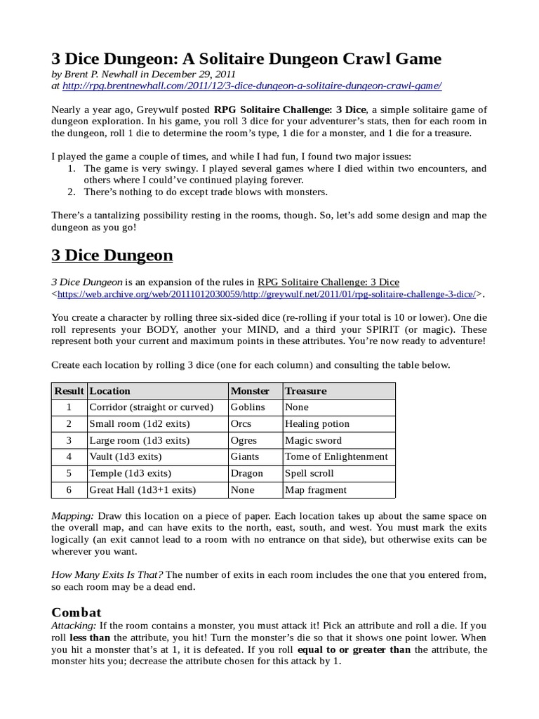 3 Dice Dungeon (English) PDF Role Playing Games Gaming