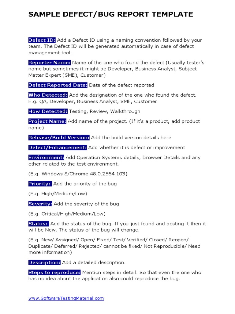 Sample Bug Report Template | PDF