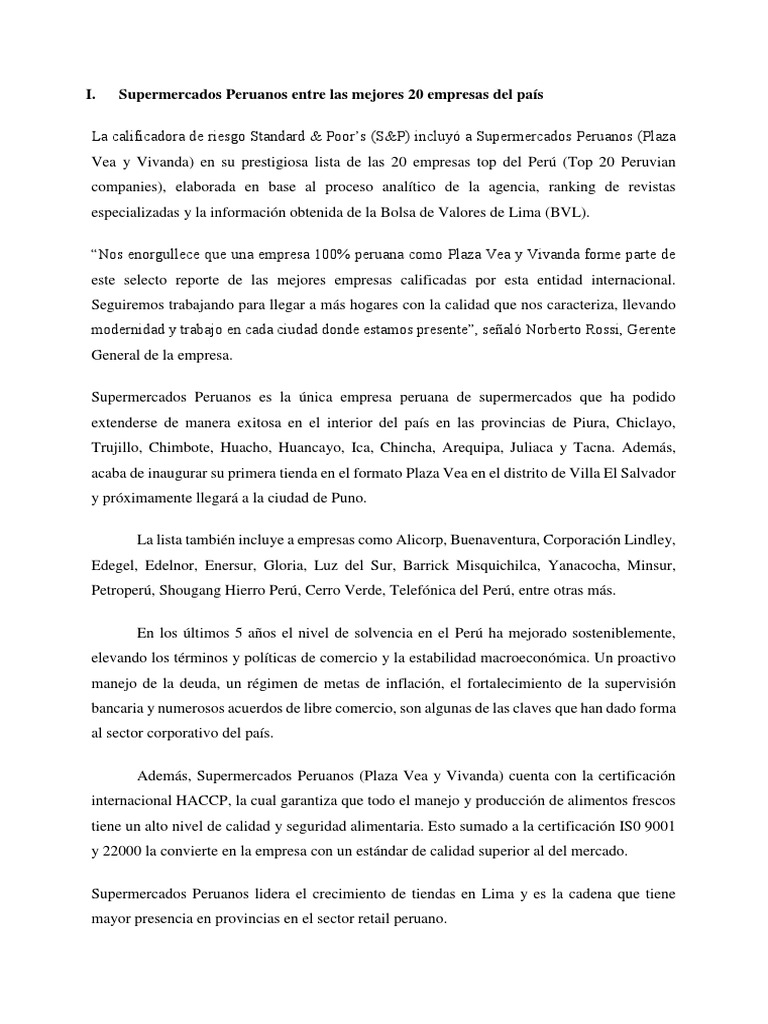 Supermercados Peruanos Pdf Perú Minoristas