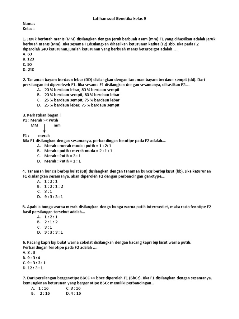 Latihan Soal Genetika Kelas 9