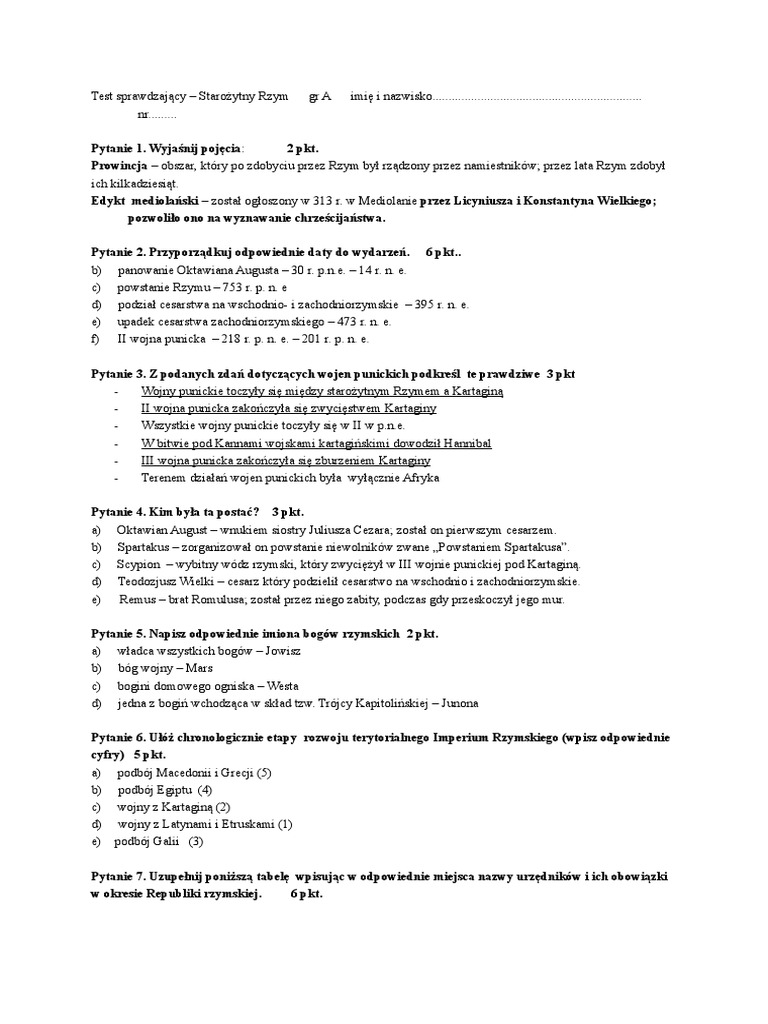 Antyczny Rzym Sprawdzian Klasa 5 Gwo