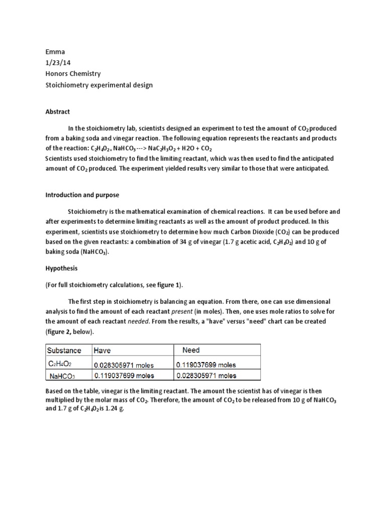 Vinegar and baking soda stoichiometry lab report picture