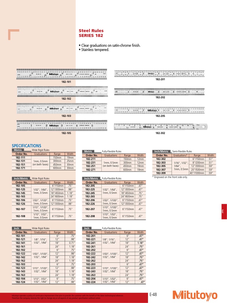 Mitutoyo 182-111 Steel Rule Specs | PDF