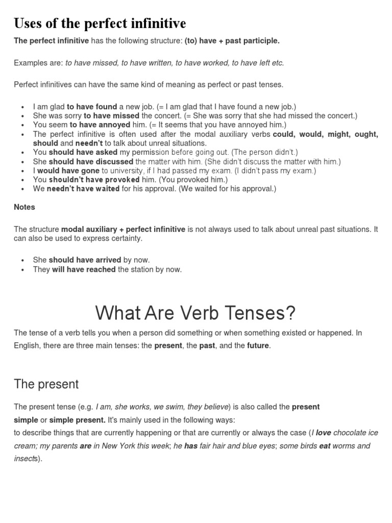 Understanding the Perfect Infinitive | PDF | Perfect (Grammar) | Object ...