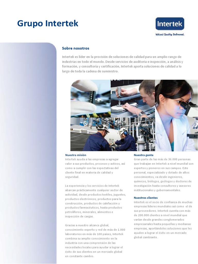 About Intertek Group - in Spanish | PDF | Calidad (comercial) | Economias