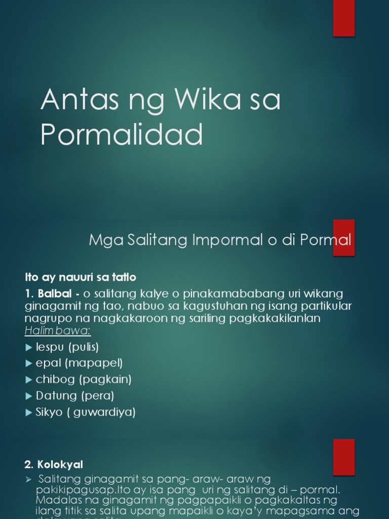Antas NG Wika Sa Pormalidad PDF