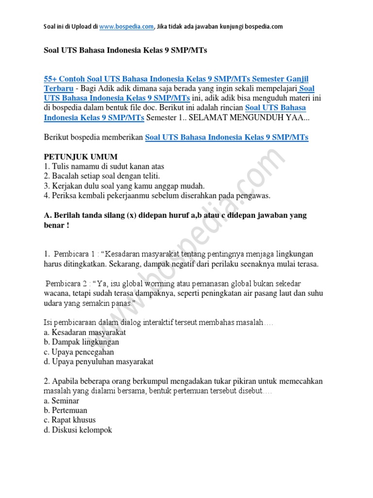 Soal Bahasa Indonesia