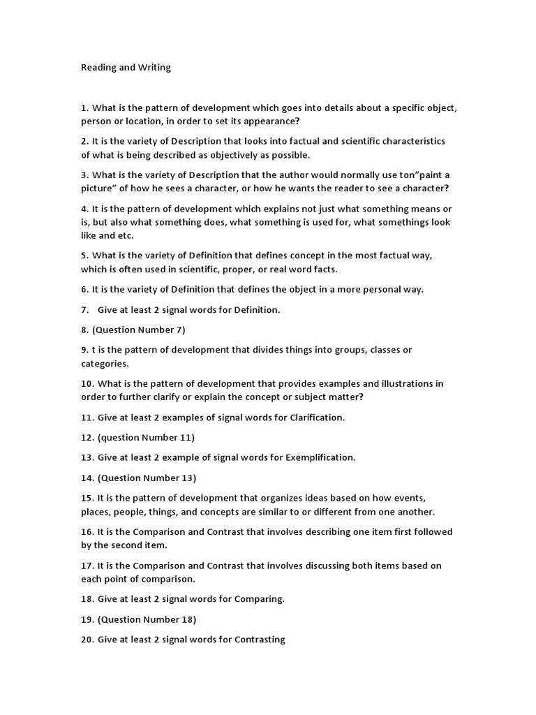 Reading and Writing Summative Test PDF Definition Concept