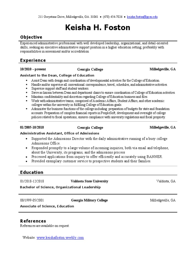 Resume Keisha Foston 2019 Dean Education Business