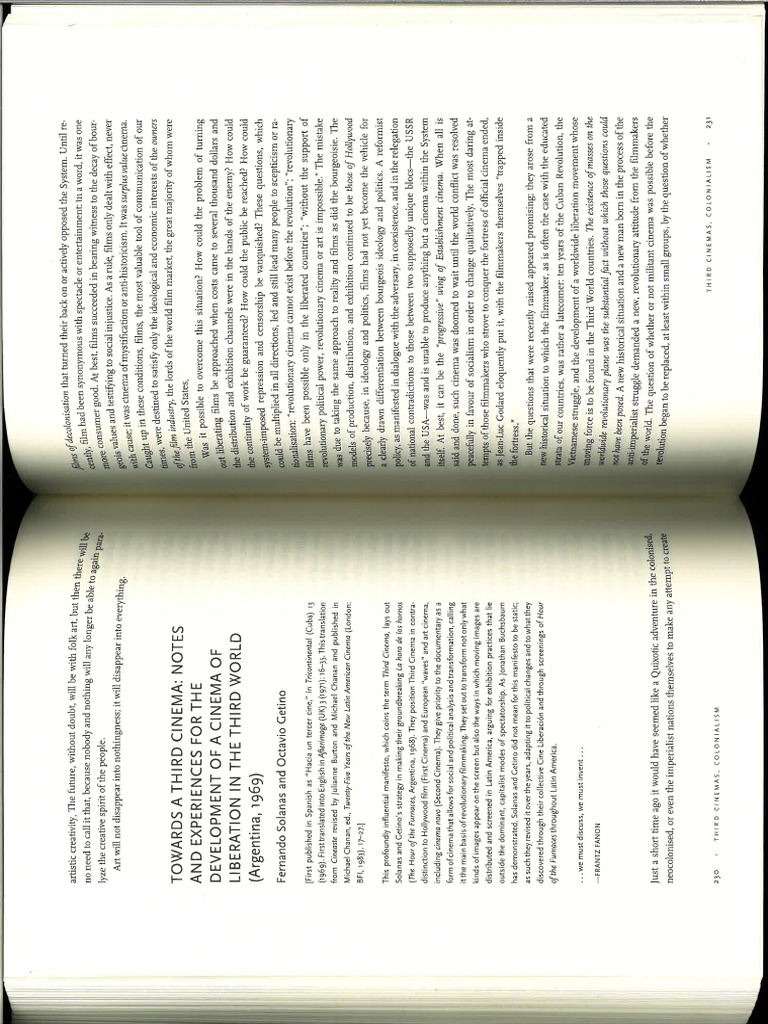 Towards A Third Cinema - Solanas and Getino, Black Independent Filmmaking -  Akomfrah | PDF