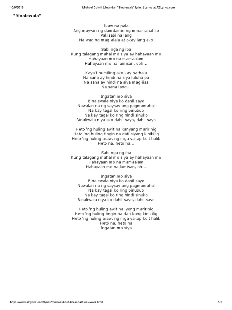 Michael Dutchi Libranda Binalewala Lyrics Lyrics At Pdf