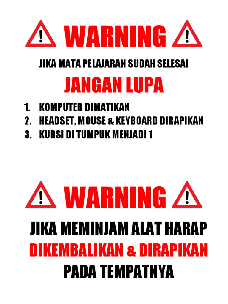 Peringatan Pengembalian Alat dan Kebersihan | PDF