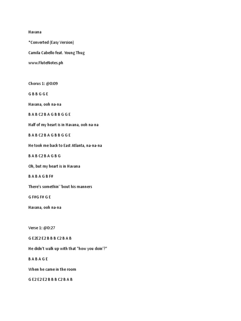 Havana Flute Notes PDF Songs Written American Musicians