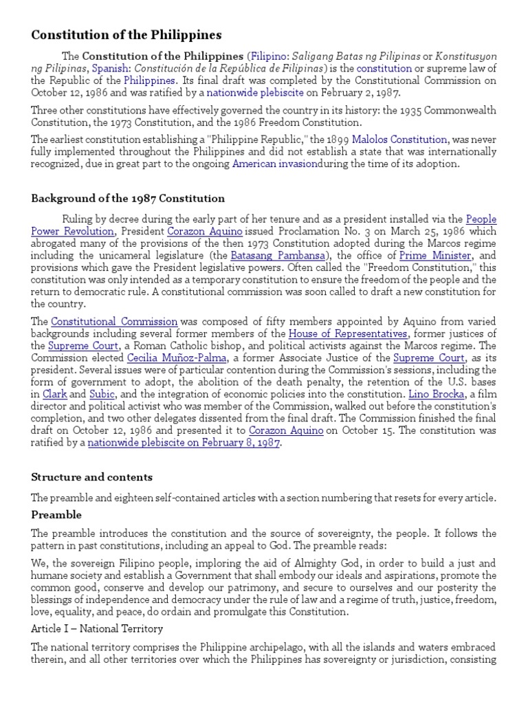 Overview of the 1987 Philippine Constitution | PDF | Legal Documents ...