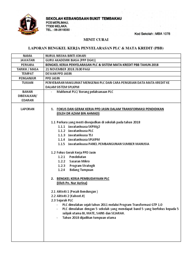 Laporan Pelaksanaan Program Plc 2012 Smklu