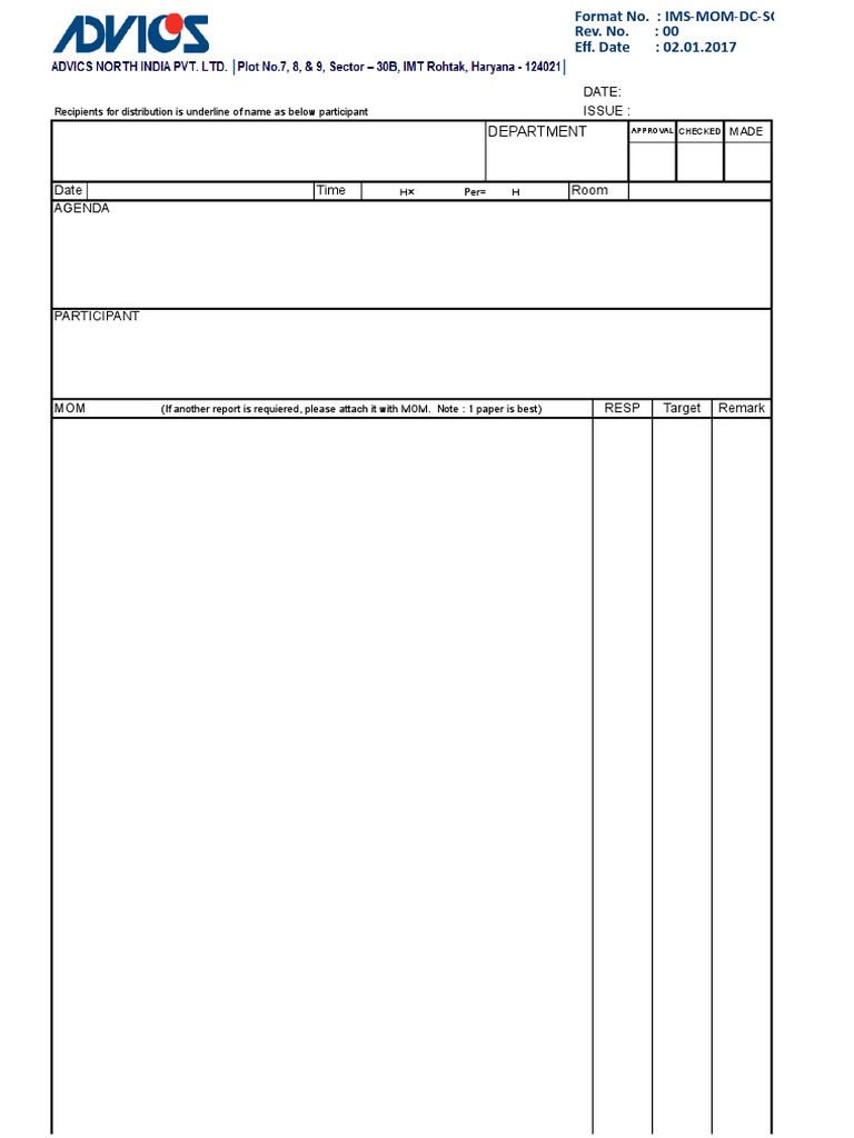IMS Meeting Agenda and MOM Format | PDF