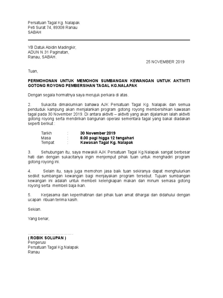 Surat Permohonan Yab Dam Pdf