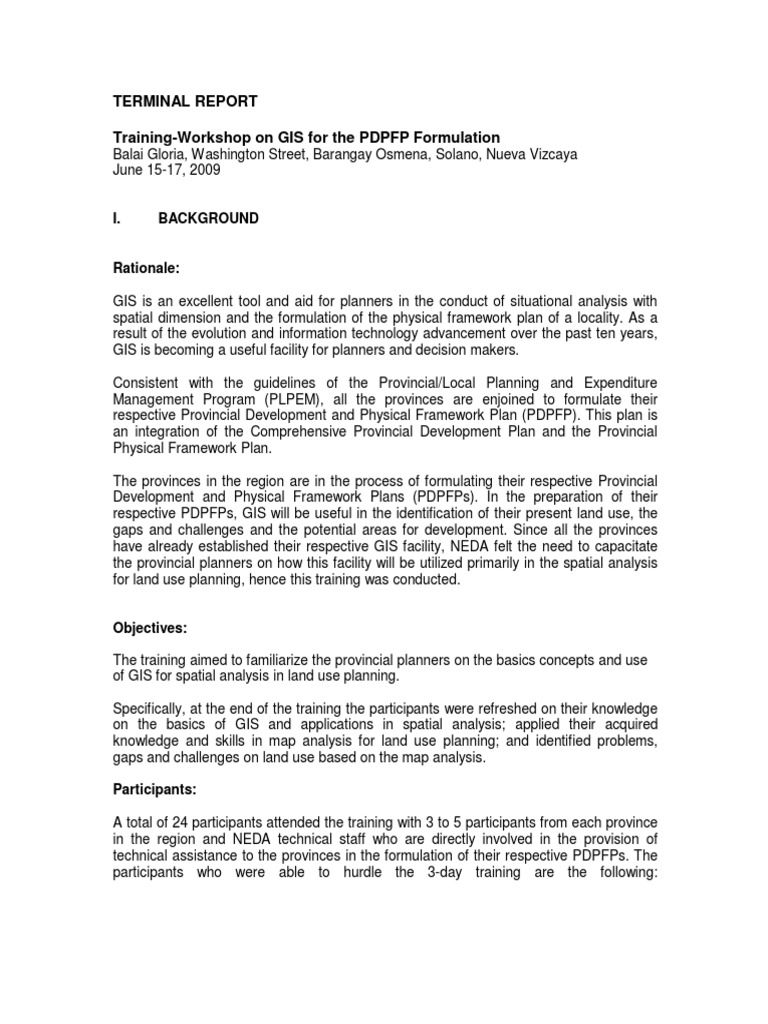 Terminal Report Sample On GIS For The PDPFP