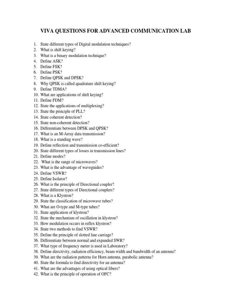 Viva Questions For Advanced Communication Lab PDF Electronic