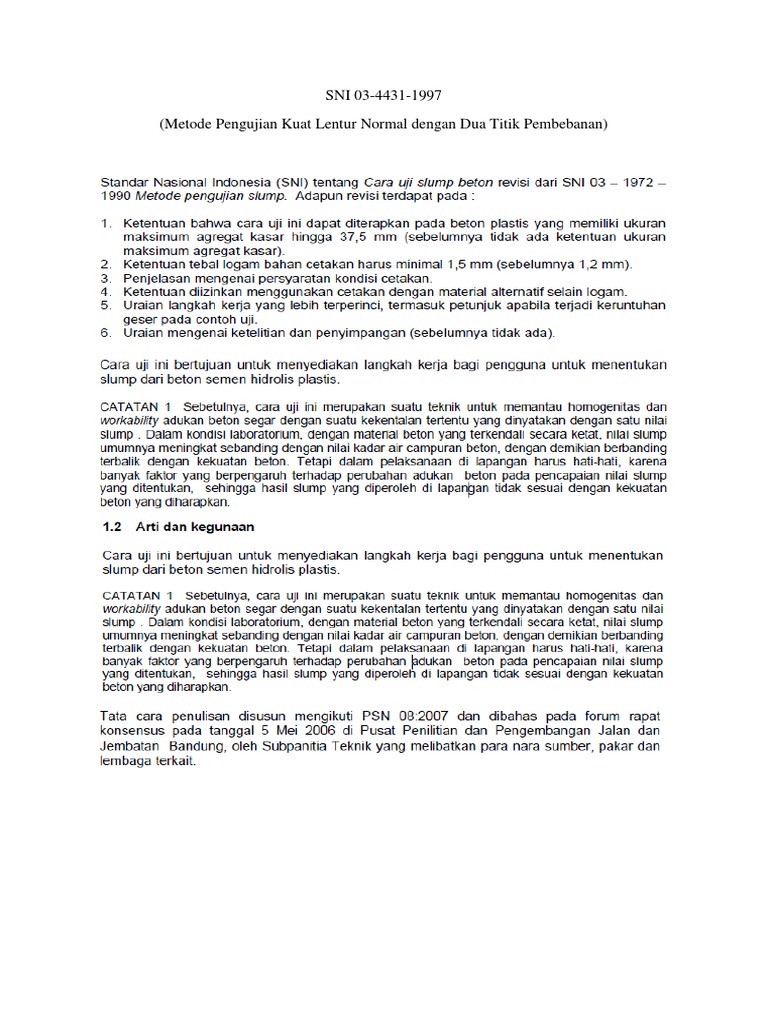 Metode Pengujian Kuat Lentur SNI 03-4431 | PDF