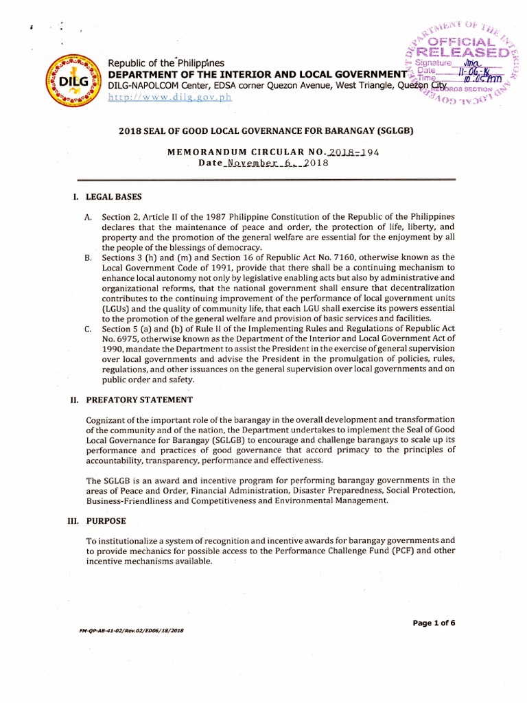 SGLGB Seal of Good Local Governance For Barangay PDF | PDF