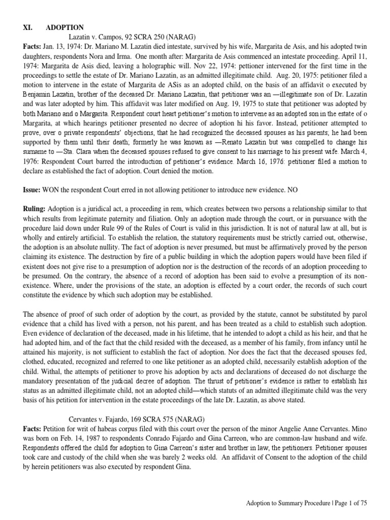 Adoption To Summary Procedure | PDF | Adoption | Marriage