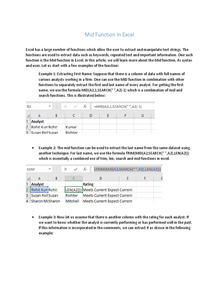 Mid Function In Excel Function Mathematics Numbers
