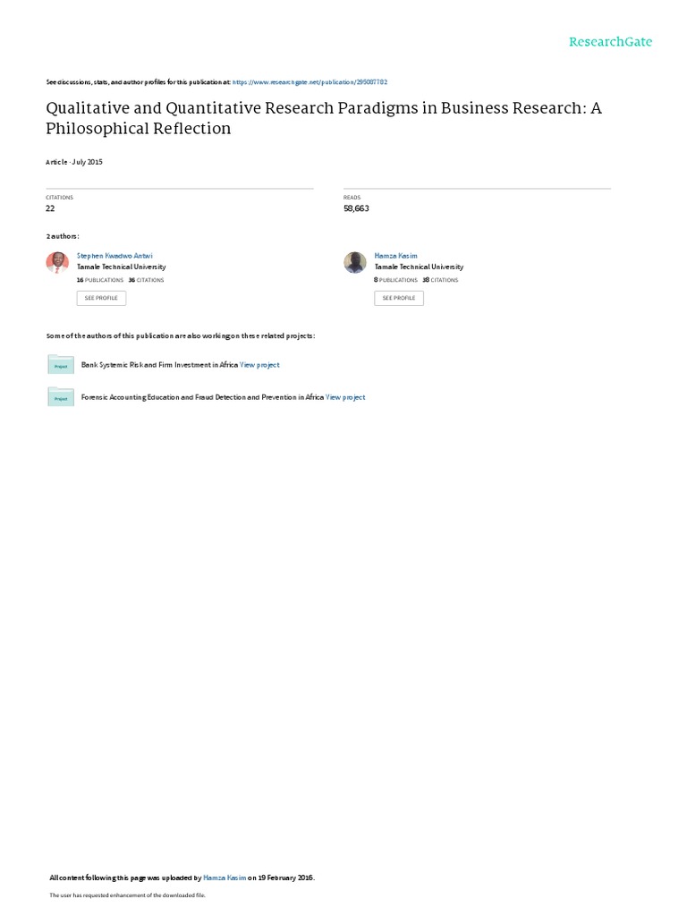 Qualitative And Quantitative Research Paradigms In Business Pdf