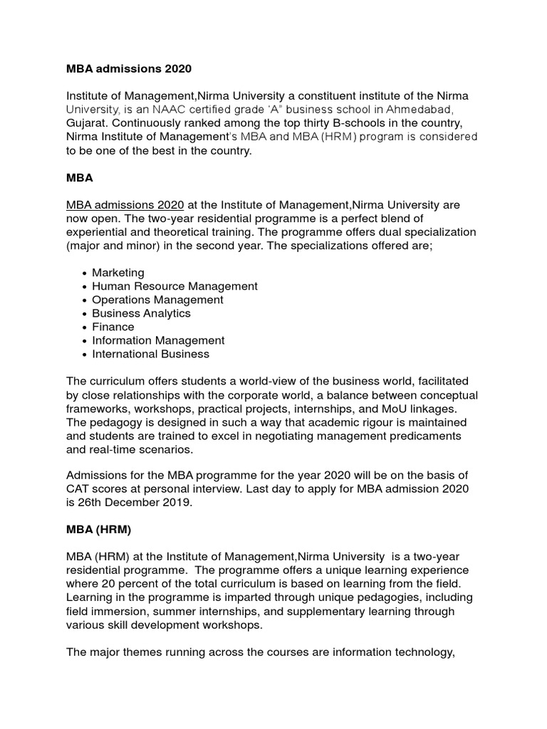 MBA Admission 2020 (1) - Edited | PDF | Master Of Business ...