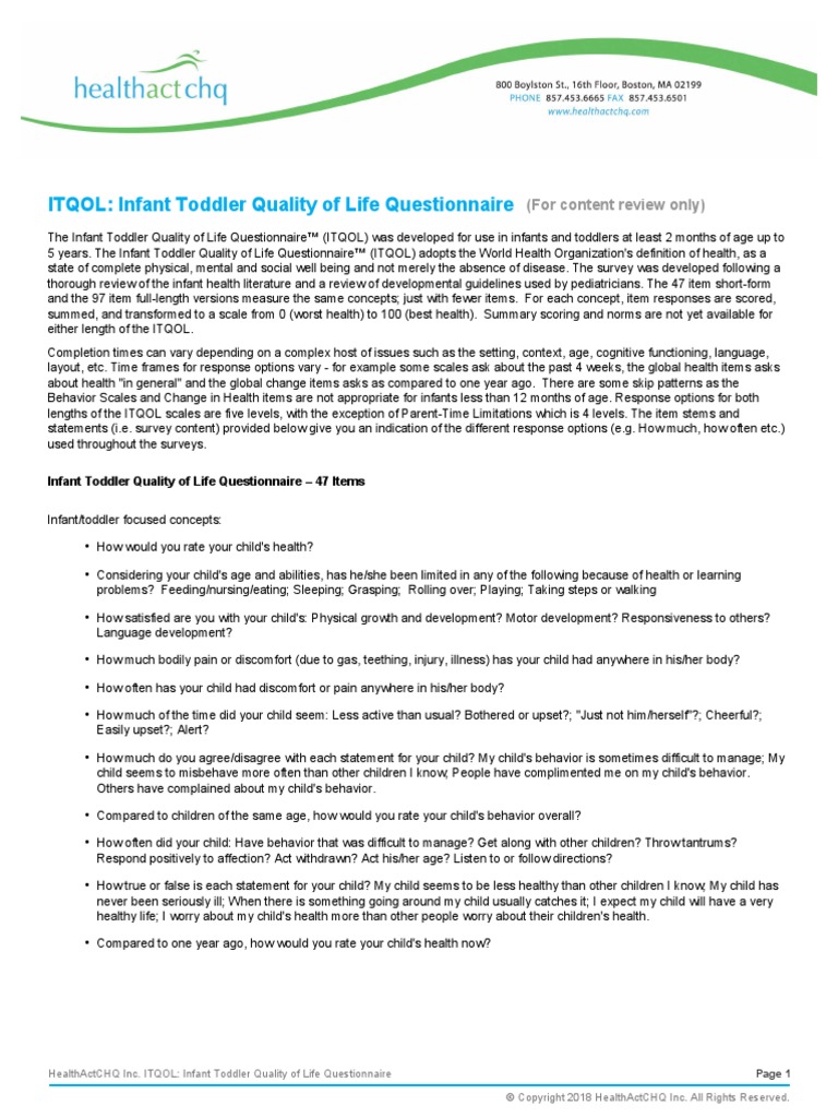 ITQOL Overview PDF | PDF | Temperament | Quality Of Life