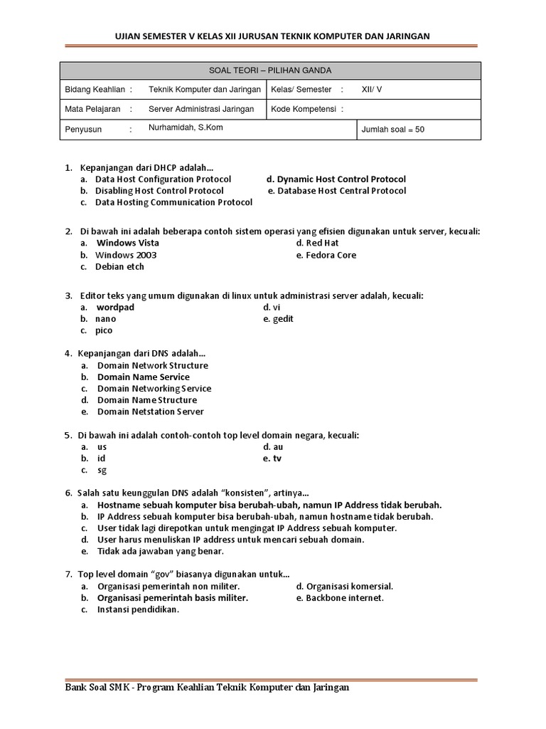 Bank Soal Tkj Xii