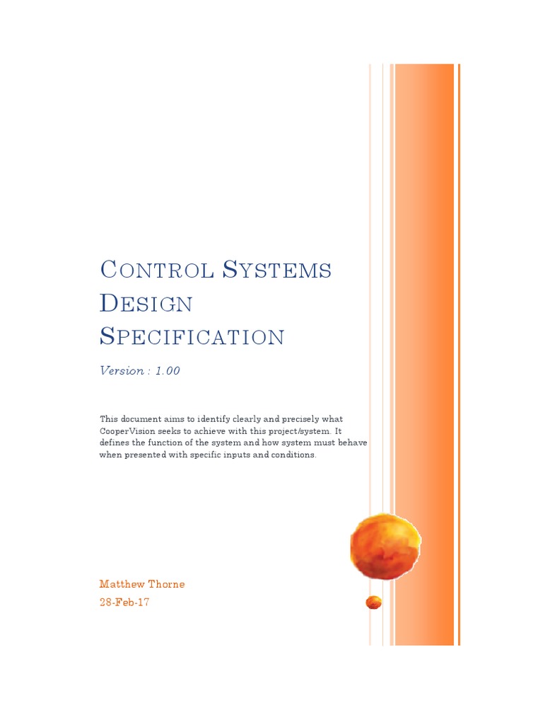 Control System Design Specification | PDF | Verification And Validation ...