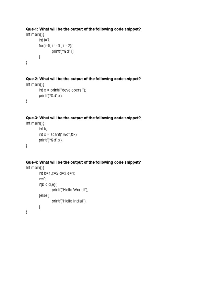 C Programming Practice Questions | Download Free PDF | Computer ...