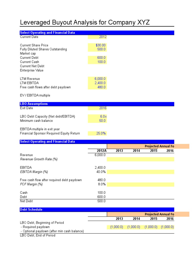 Quick LBO Model | PDF | Leveraged Buyout | Debt