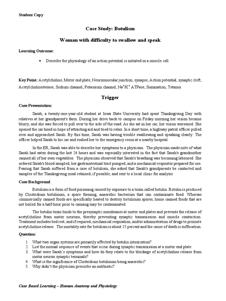 Case Study 3 (Botulism) | PDF | Botulinum Toxin | Neuromuscular Junction