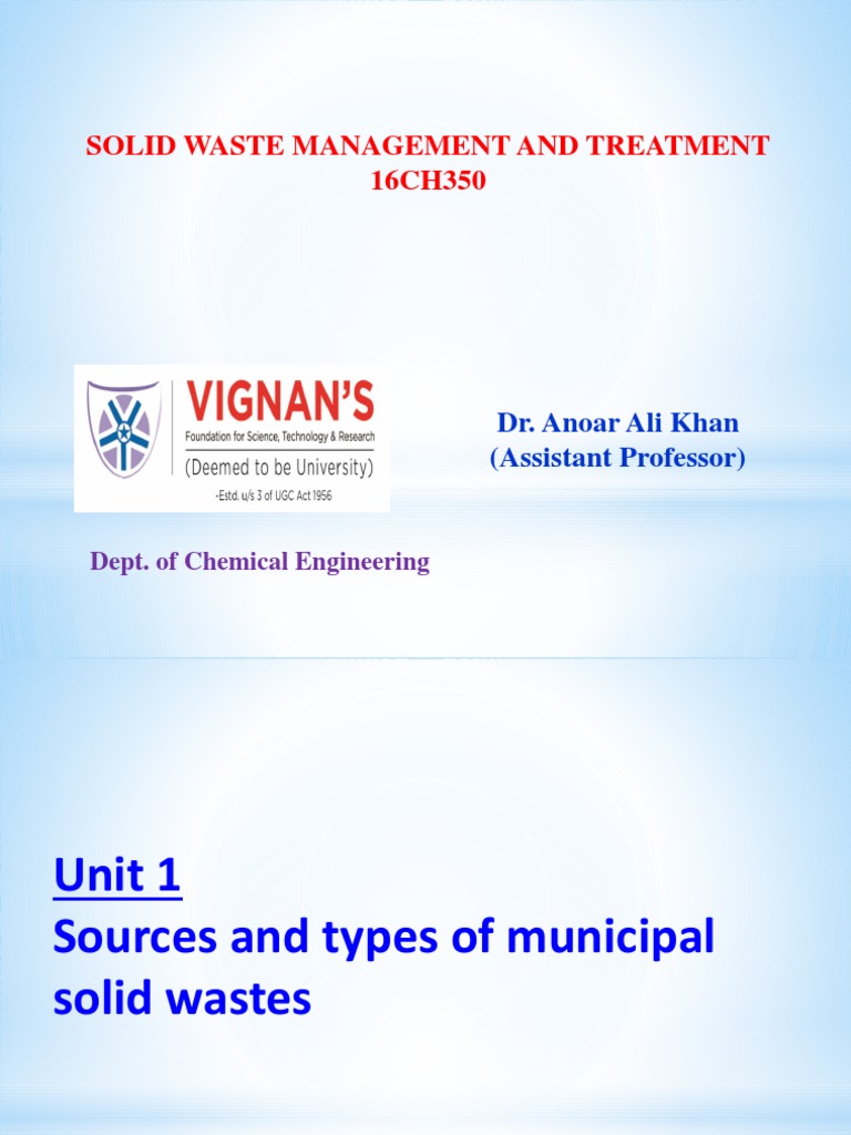 SWMT Unit 1 PPT-1 | PDF | Municipal Solid Waste | Waste