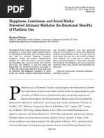 Happiness, Loneliness, and Social Media: Perceived Intimacy Mediates The Emotional Benefits of Platform Use - Matthew Pittman