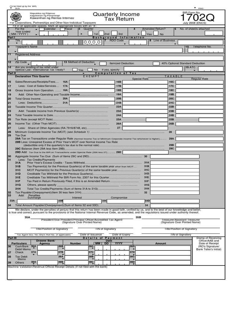 BIR Form 1702q PDF | PDF