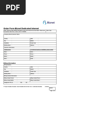 Order Form Biznet Dedicated Internet 1 1 Arbitration Credit Card