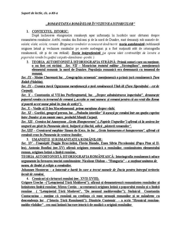 Romanitatea Romanilor In Viziunea Istoricilor Schita Lectiei Romanitatea Romanilor in Viziunea Istoricilor Suport Lectie | PDF