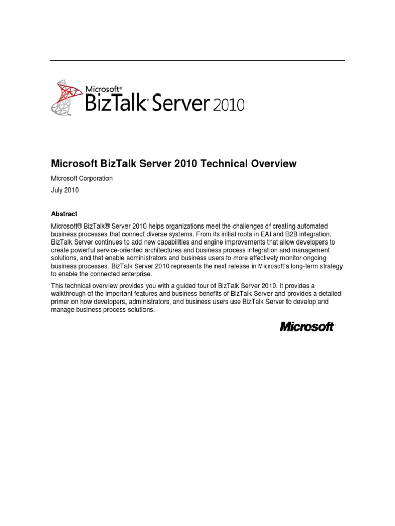 BizTalk Server 2010 Technical Overview White Paper | PDF | Xml Schema ...