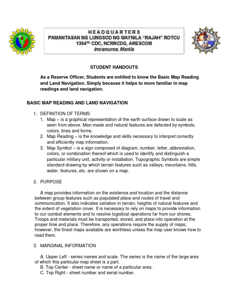Basic Map Reading and Navigation Guide | PDF | Compass | Azimuth