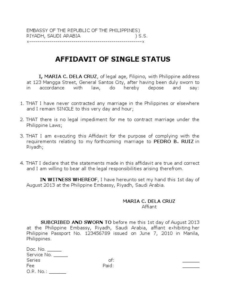 Affidavit of Single Status PDF