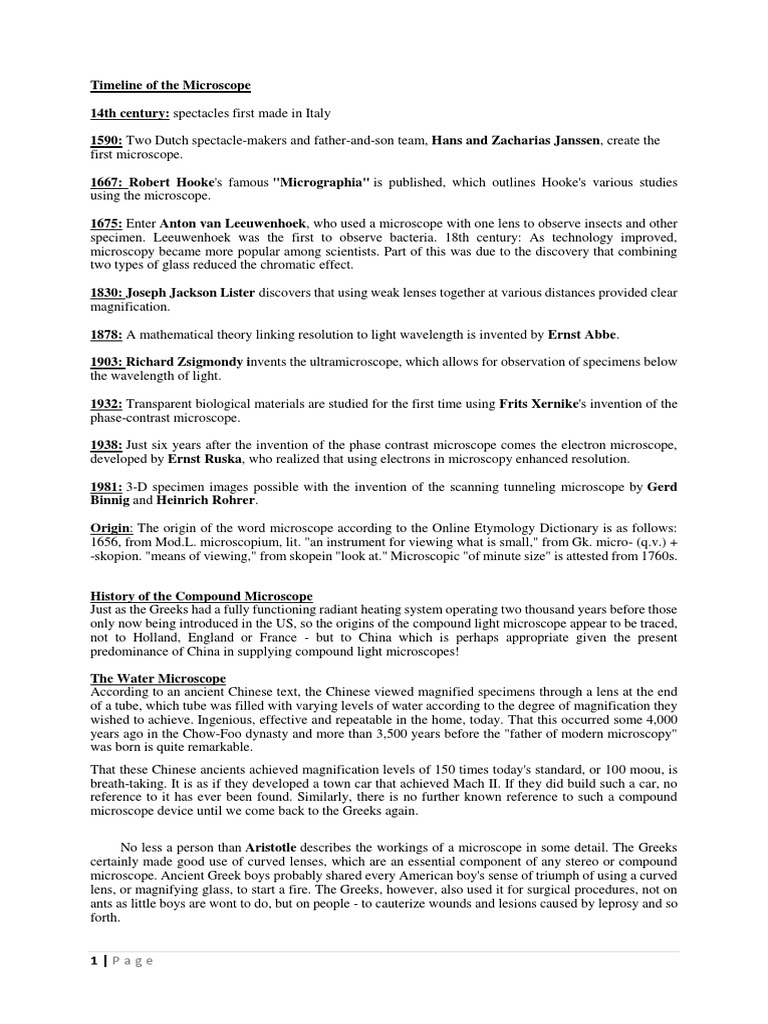 Timeline of Microscope Development | PDF | Microscope | Transmission ...