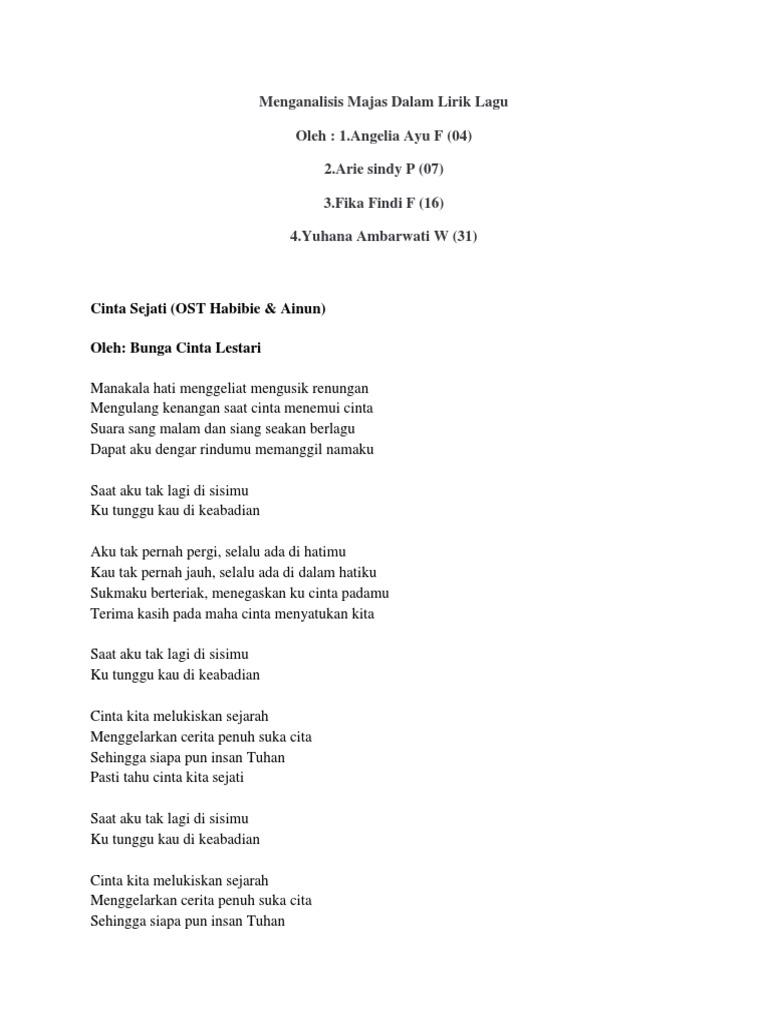 Majas Dalam Lagu Bcl Cinta Sejati PDF