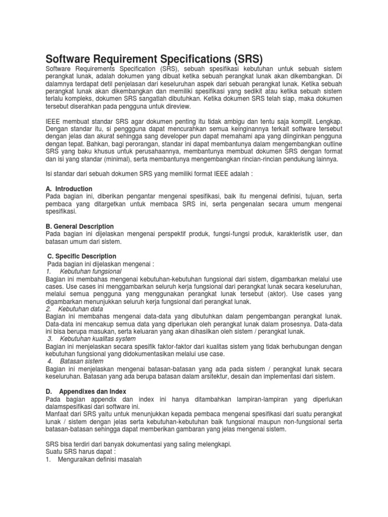 Memahami Dokumen SRS Perangkat Lunak | PDF