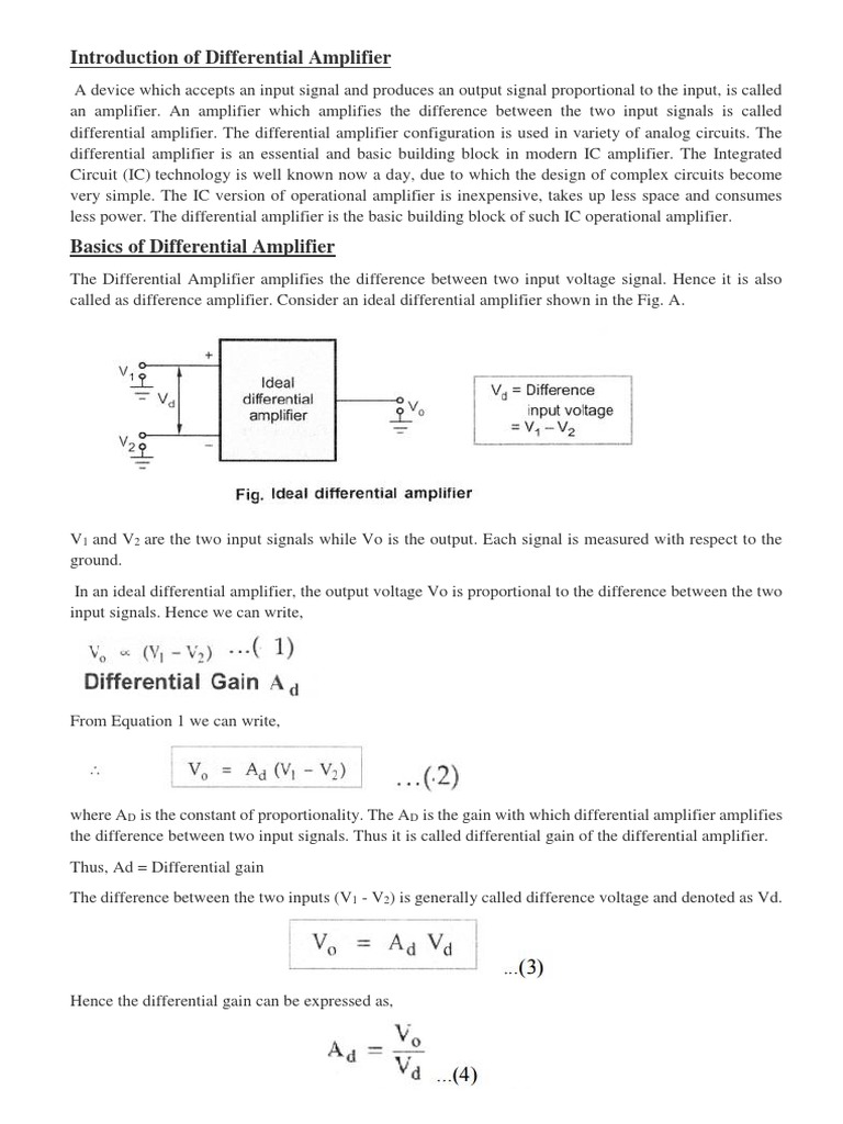 Basics of Differential Amplifier PDF Amplifier Operational Amplifier