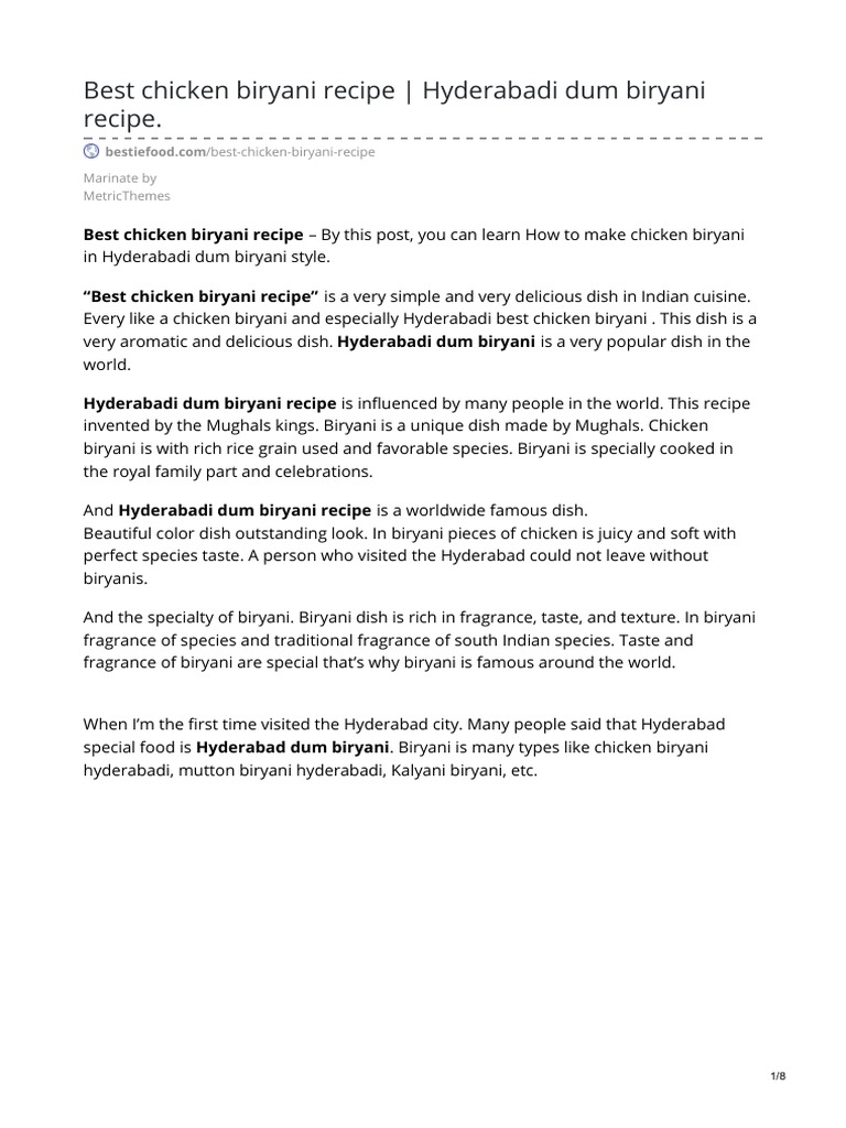 Best Chicken Biryani Recipe | PDF | Indian Cuisine | Curry